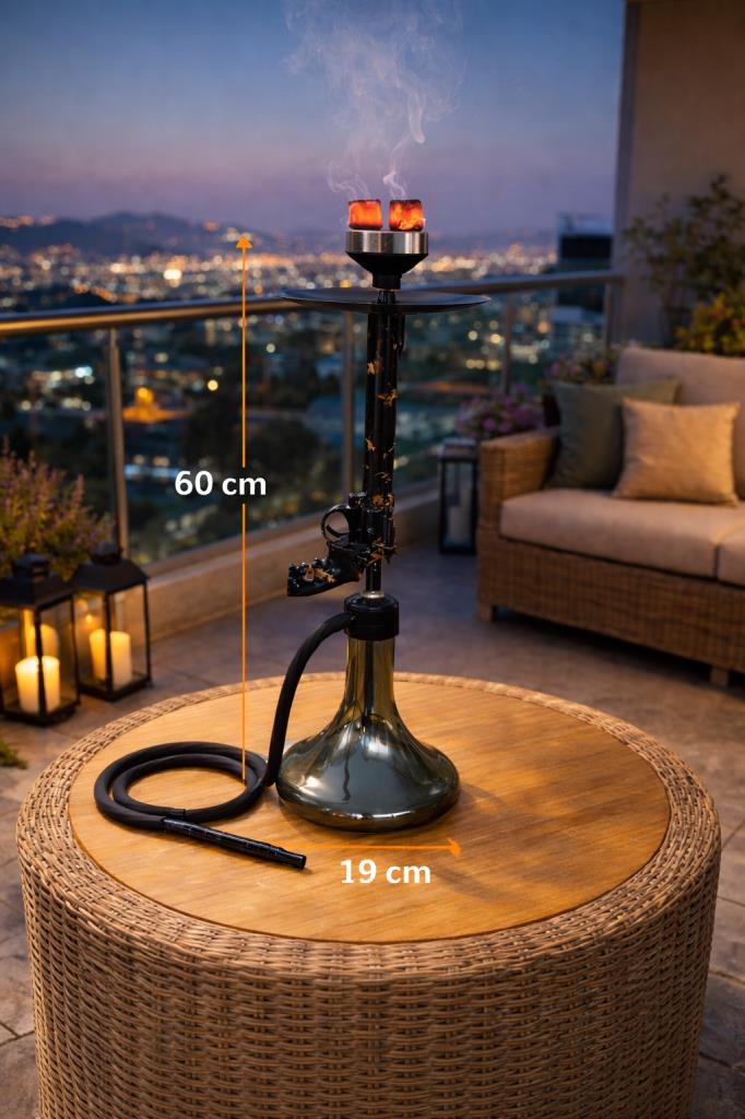 Modern Nargile Takımı 60 cm Cam Şişe Siyah Gövde Balkon & Teras Keyfi Yüksek Performans