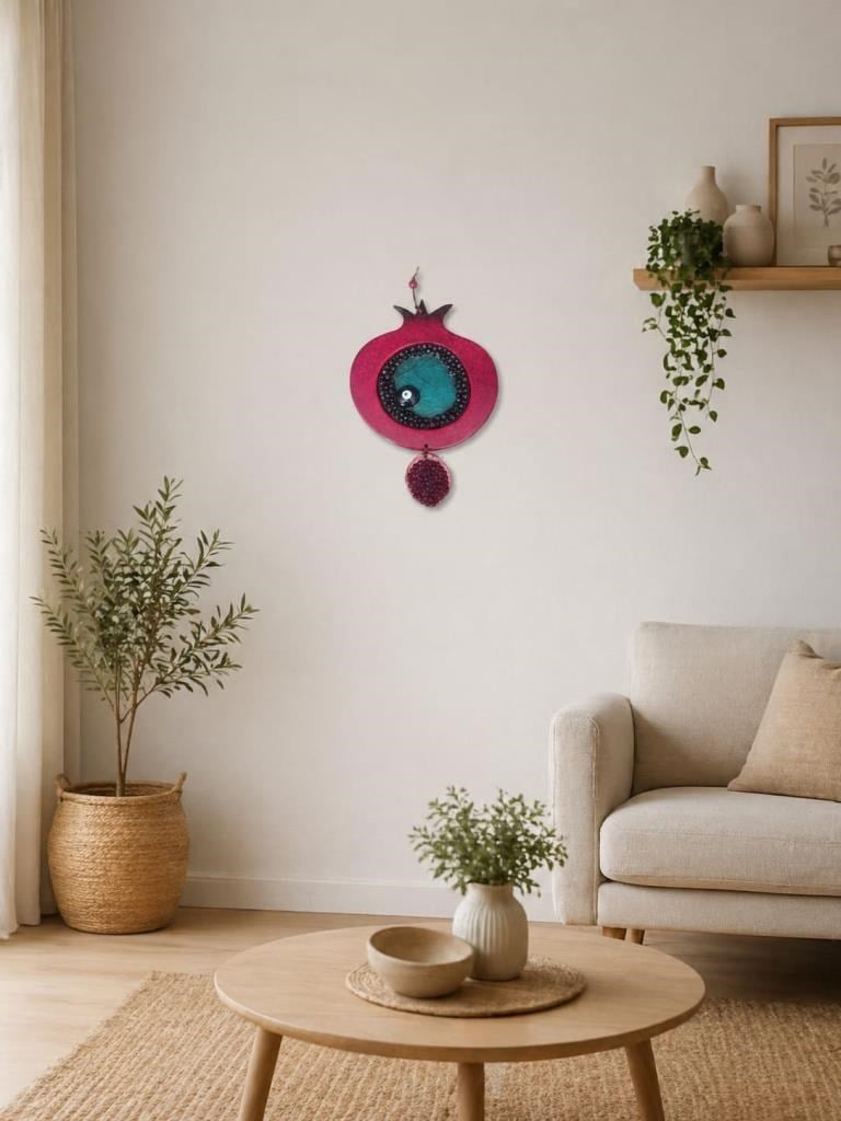 Nar Duvar Süsü Nazar Boncuklu Nazarlık 23x37 cm El Yapımı Dekoratif Ev Aksesuarı