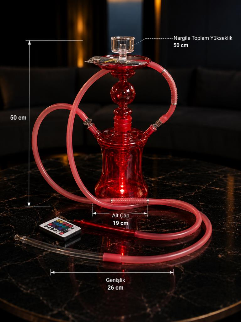 Nargile – Çift Kişilik Komple Cam El İşçiliği LED Işıklı Kumandalı Özel Tasarım Nargile