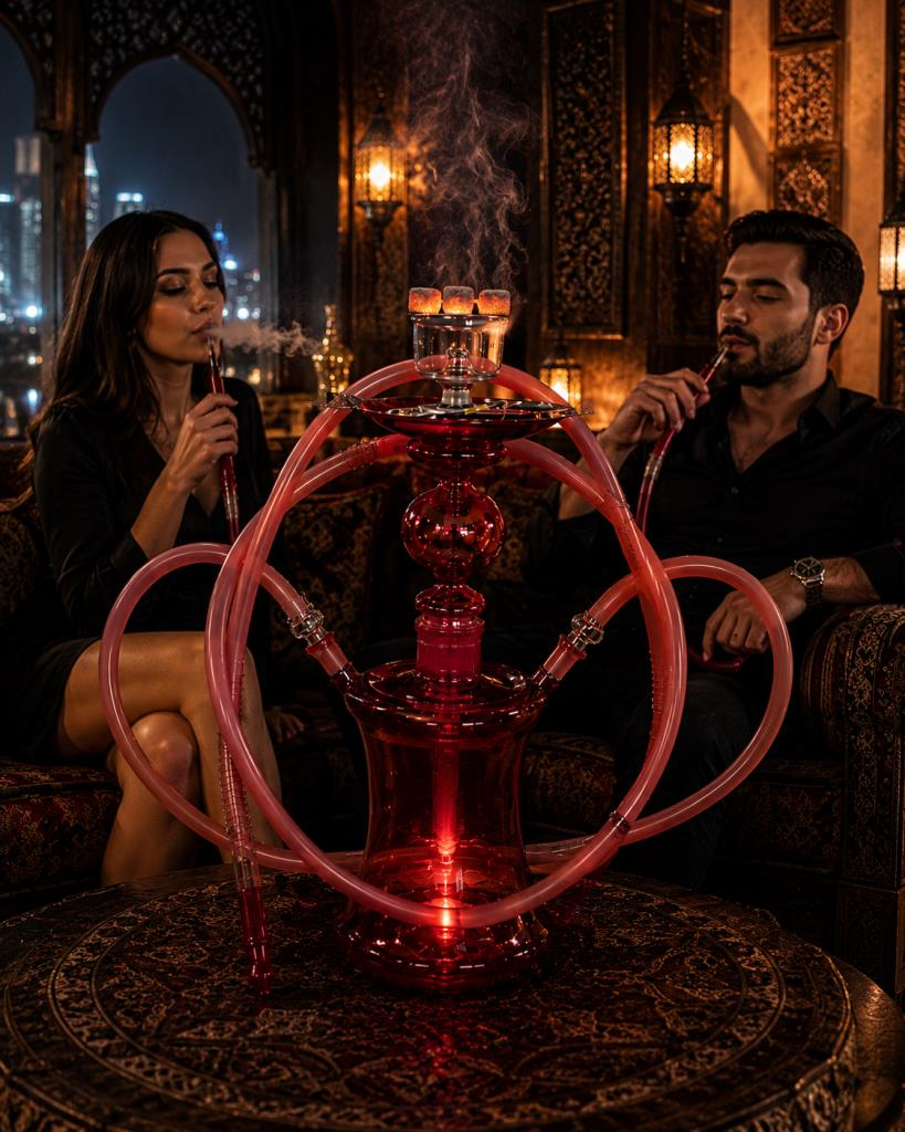 Nargile – Çift Kişilik Komple Cam El İşçiliği LED Işıklı Kumandalı Özel Tasarım Nargile