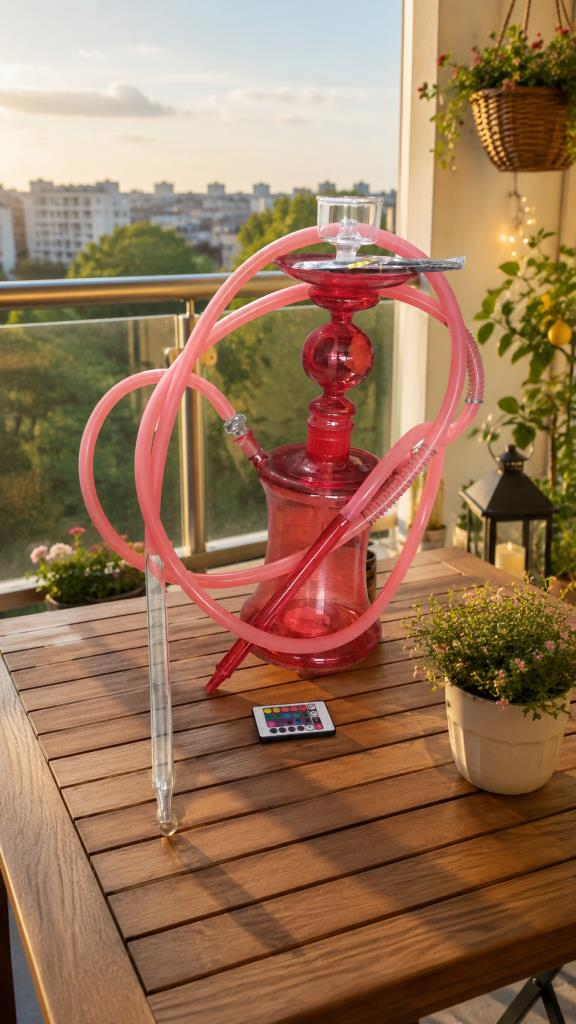 Nargile – Çift Kişilik Komple Cam El İşçiliği LED Işıklı Kumandalı Özel Tasarım Nargile