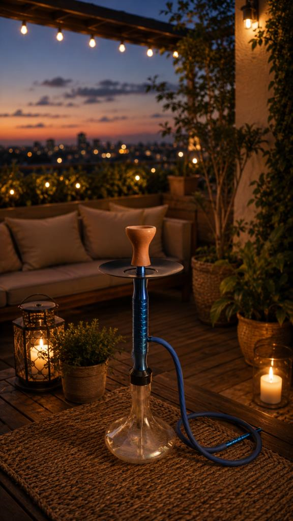 Nargile Takımı 65 cm Büyük Boy Lüx Cam Nargile Seti – Modern Mavi Tasarım | Balkon & Teras Kullanımına Uygun