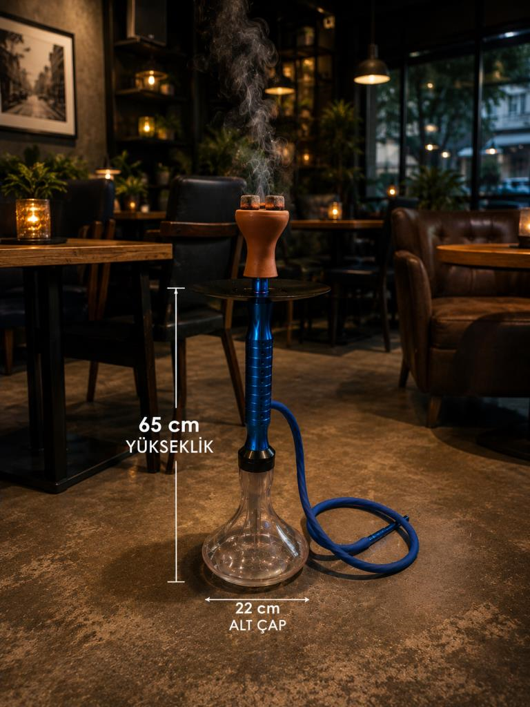 Nargile Takımı 65 cm Büyük Boy Lüx Cam Nargile Seti – Modern Mavi Tasarım | Balkon & Teras Kullanımına Uygun