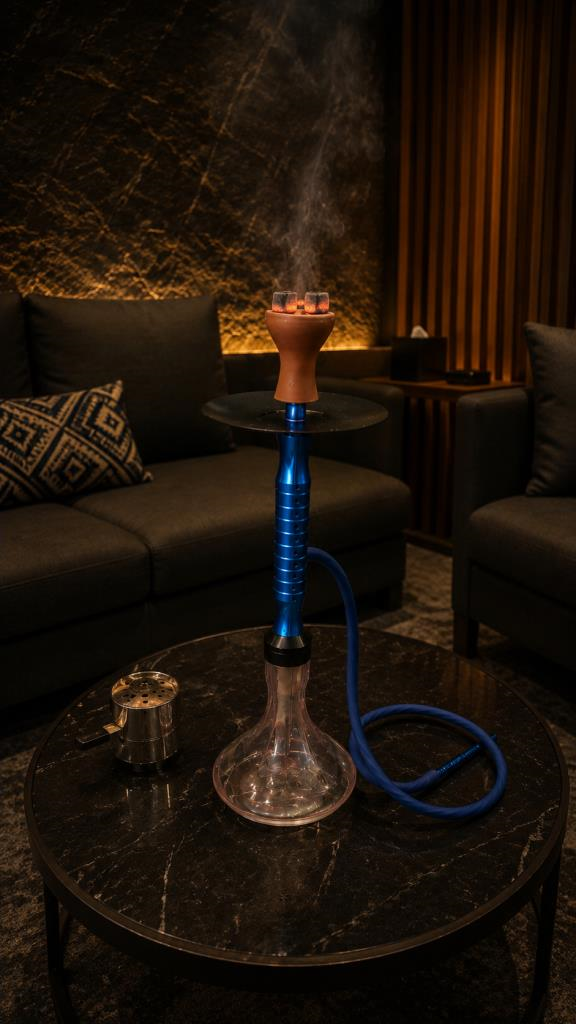 Nargile Takımı 65 cm Büyük Boy Lüx Cam Nargile Seti – Modern Mavi Tasarım | Balkon & Teras Kullanımına Uygun