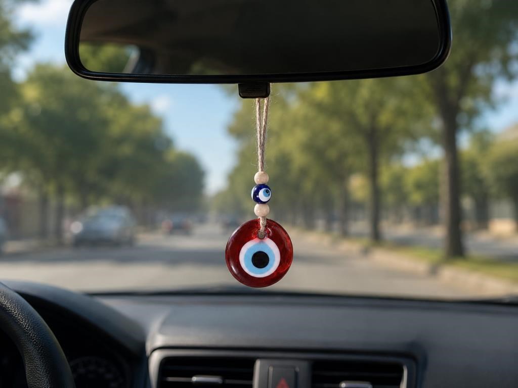 Nazar Boncuğu Dikiz Aynası Süsü Kırmızı Renkli 4 cm Duvar Süsü El Yapımı Cam Kapı Süsü 