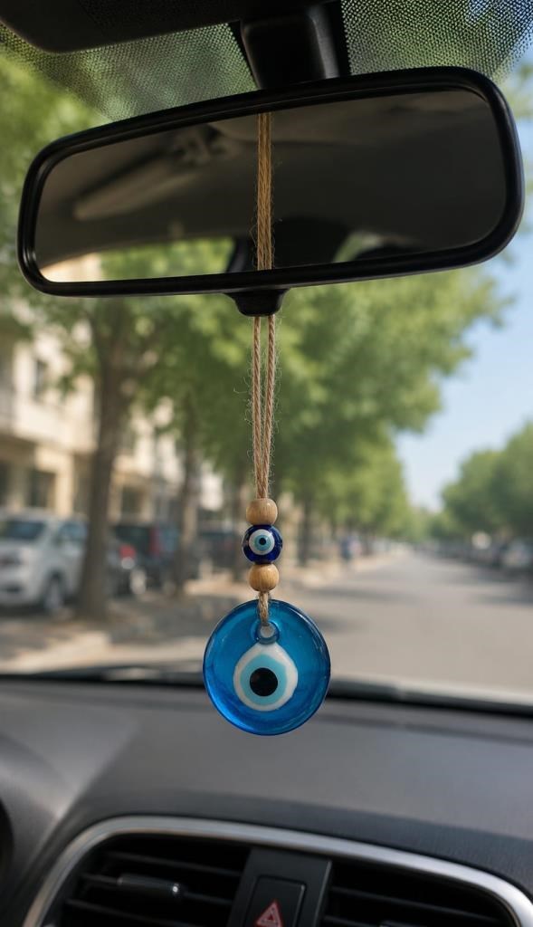 Nazar Boncuğu Dikiz Aynası Süsü Mavi Renkli 4 cm Duvar Süsü El Yapımı Cam Kapı Süsü 