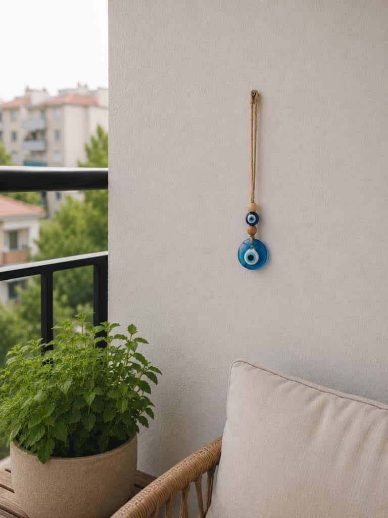 Nazar Boncuğu Dikiz Aynası Süsü Mavi Renkli 4 cm Duvar Süsü El Yapımı Cam Kapı Süsü 