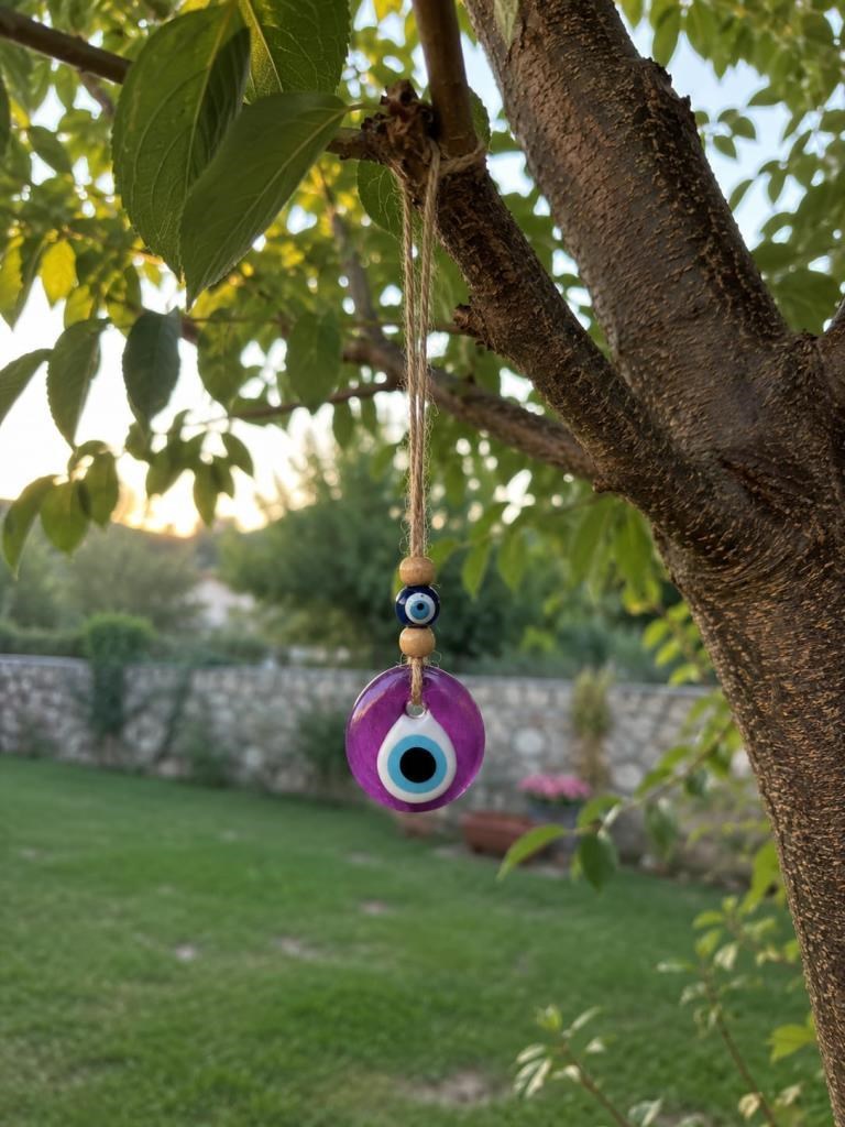 Nazar Boncuğu Dikiz Aynası Süsü Pembe Renkli 4 cm Duvar Süsü El Yapımı Cam Kapı Süsü Araba