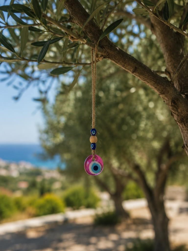 Nazar Boncuğu Dikiz Aynası Süsü Pembe Renkli 3 cm Duvar Süsü El Yapımı Cam Kapı Süsü 