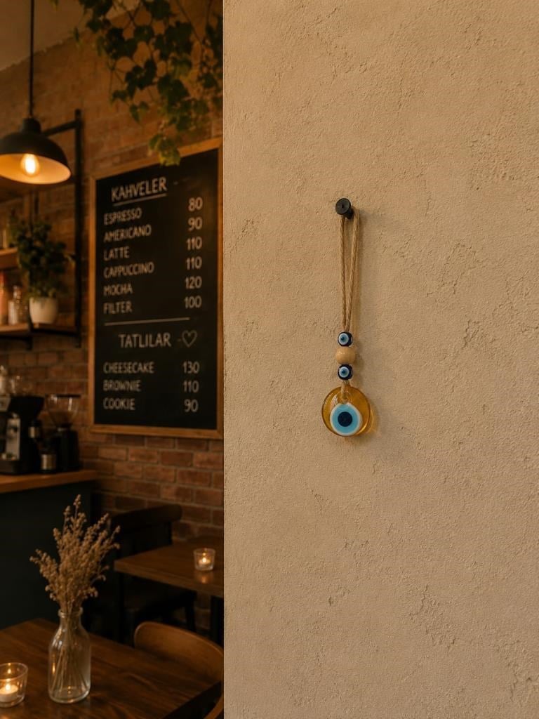 Nazar Boncuğu Dikiz Aynası Süsü Sarı Renkli 3 cm Duvar Süsü El Yapımı Cam Kapı Süsü 