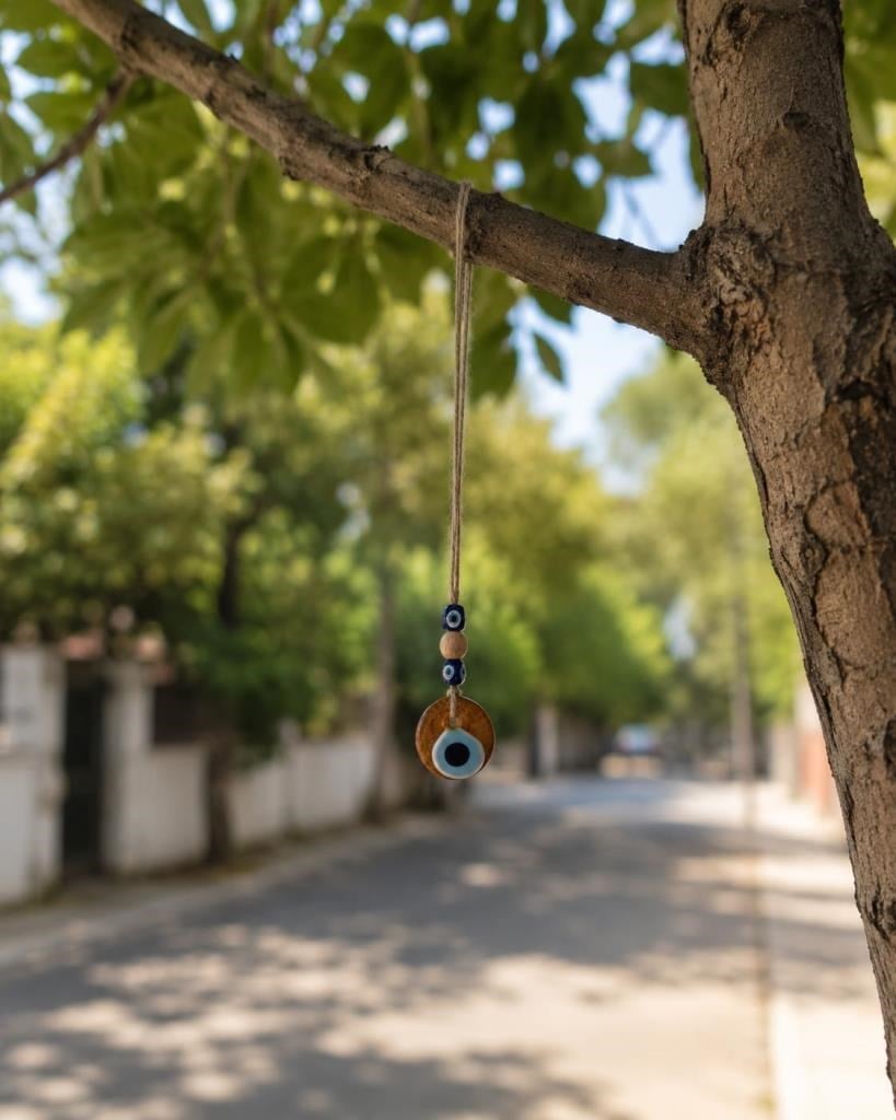 Nazar Boncuğu Dikiz Aynası Süsü Turuncu Renkli 3 cm Duvar Süsü El Yapımı Cam Kapı Süsü 