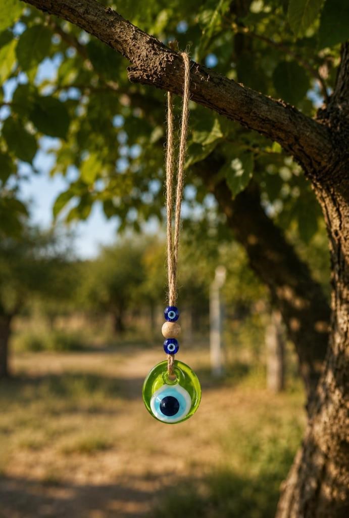 Nazar Boncuğu Dikiz Aynası Süsü Yeşil Renkli 3 cm Duvar Süsü El Yapımı Cam Kapı Süsü 