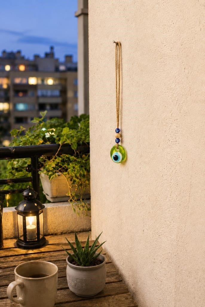Nazar Boncuğu Dikiz Aynası Süsü Yeşil Renkli 3 cm Duvar Süsü El Yapımı Cam Kapı Süsü 