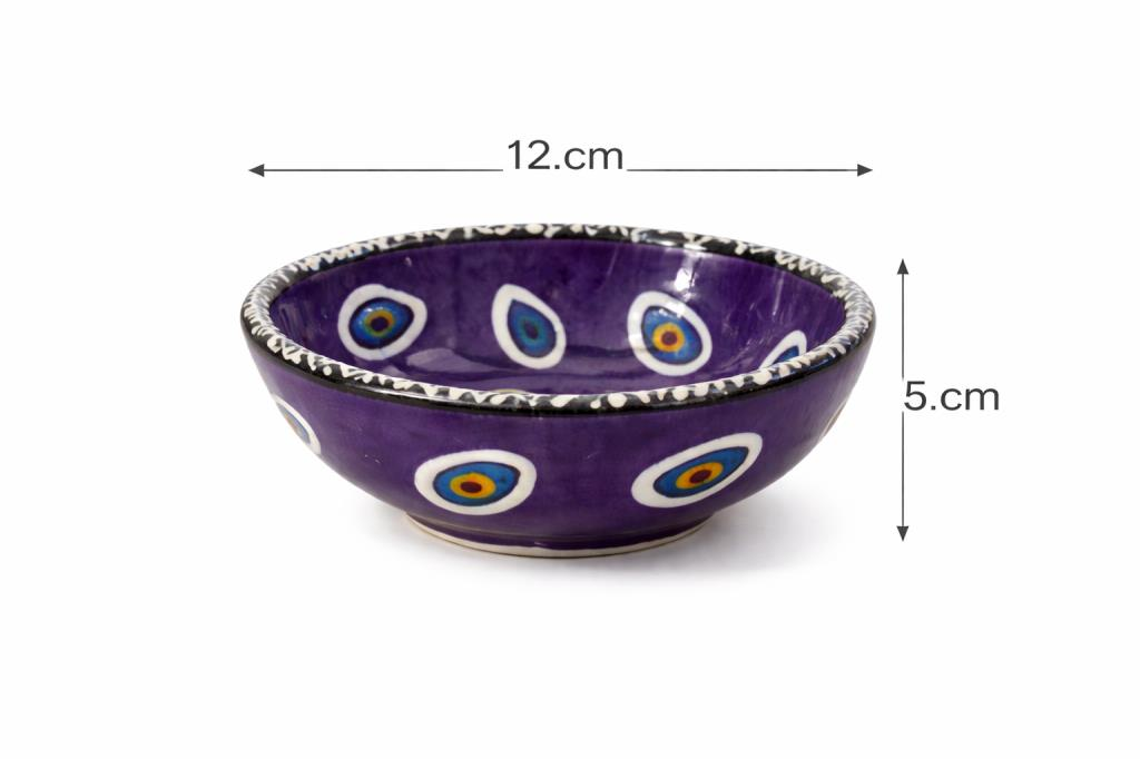Nazar Boncuklu Seramik Çerezlik Kase 12 cm – El Yapımı Dekoratif Zeytin ve Çerez Kasesi Kahvaltılık Sunumluk