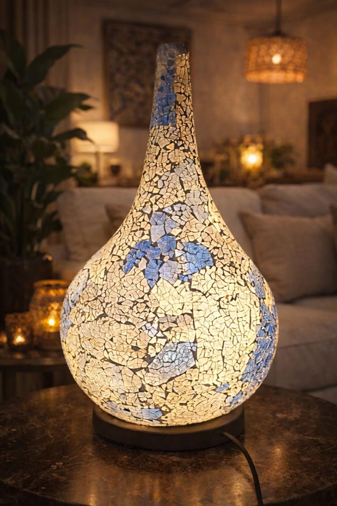 Otantik El Yapımı Mozaik Lamba | Salon & Cafe Dekorasyonu | 43 cm