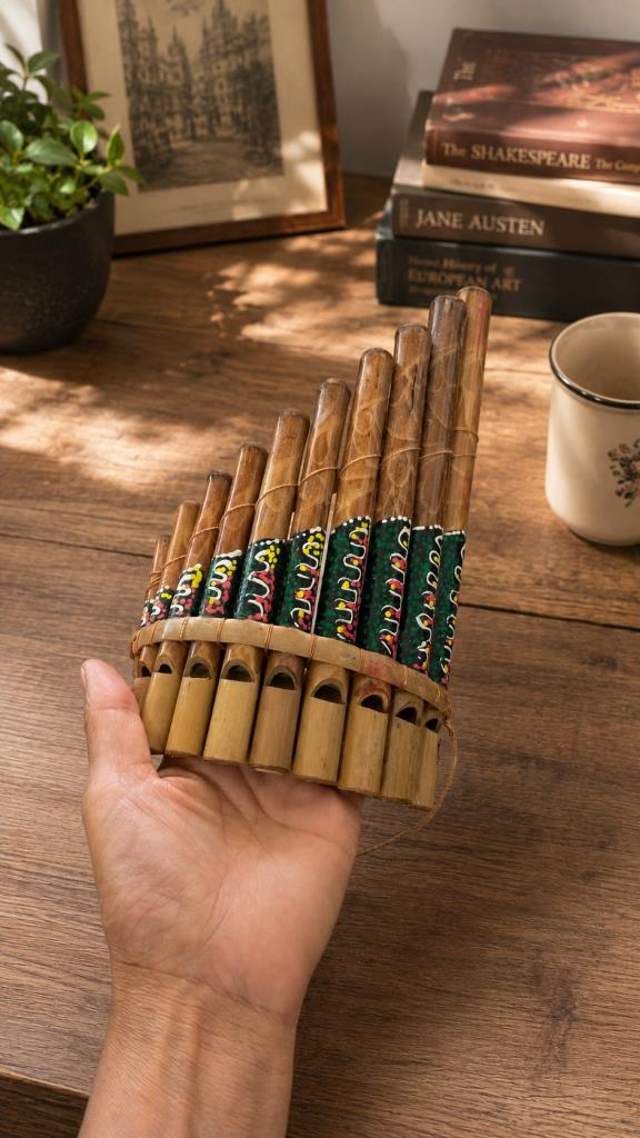 Pan Flüt El Yapımı Bambu Üflemeli Müzik Aleti 10'lu 24 x 13 cm Otantik Dekoratif Enstrüman