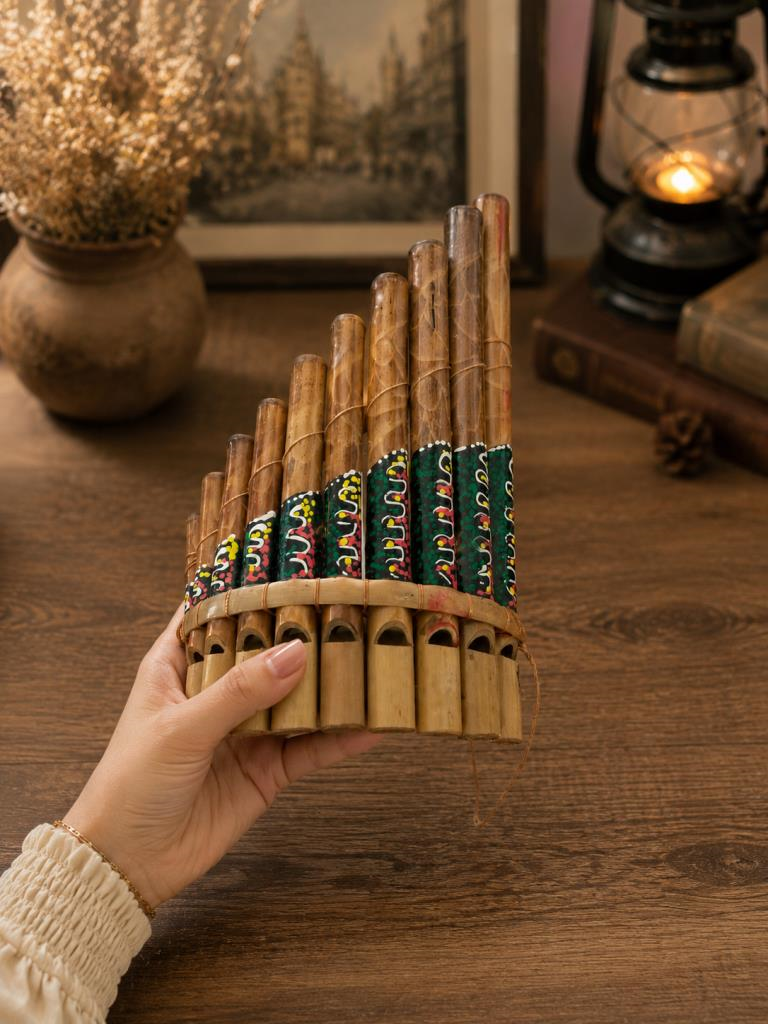 Pan Flüt El Yapımı Bambu Üflemeli Müzik Aleti 10'lu 24 x 13 cm Otantik Dekoratif Enstrüman