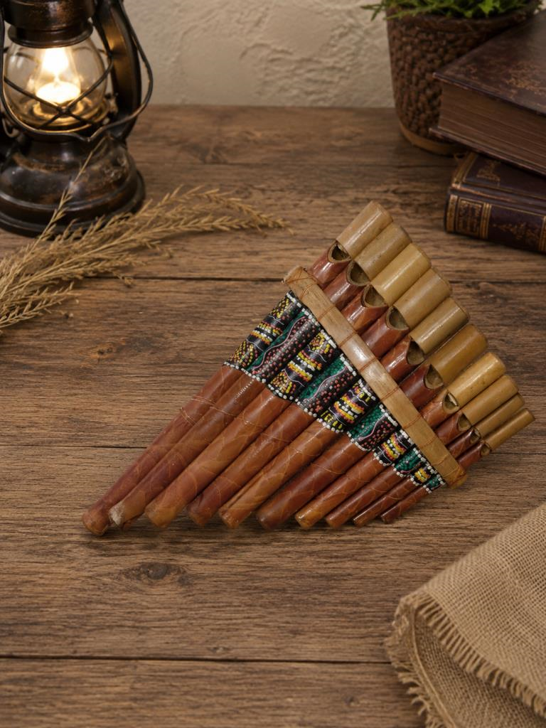 Pan Flüt El Yapımı Bambu Üflemeli Müzik Aleti 10'lu 24 x 13 cm Otantik Dekoratif Enstrüman