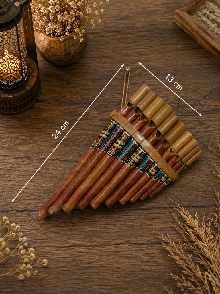 Pan Flüt El Yapımı Bambu Üflemeli Müzik Aleti 10'lu 24 x 13 cm Otantik Dekoratif Enstrüman