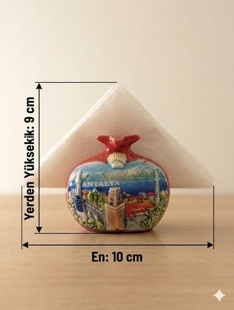 Peçetelik Nar Figürlü Antalya Temalı – Dekoratif Seramik Masa Üstü Peçetelik 9x10 cm Hediyelik Ev Dekoru