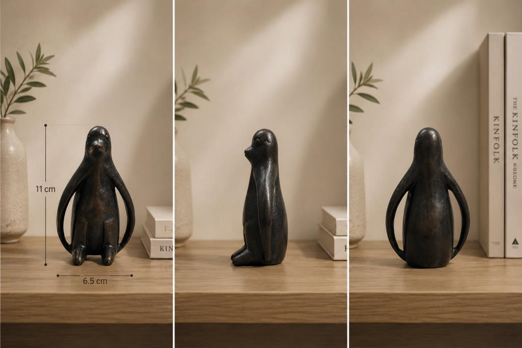 Penguen Biblo Dekoratif Obje – Minimal Modern Kitaplık Rafı ve Komidin Üstü Dekoru –Reçine Küçük Boy Siyah Dekor Aksesuar 11 cm