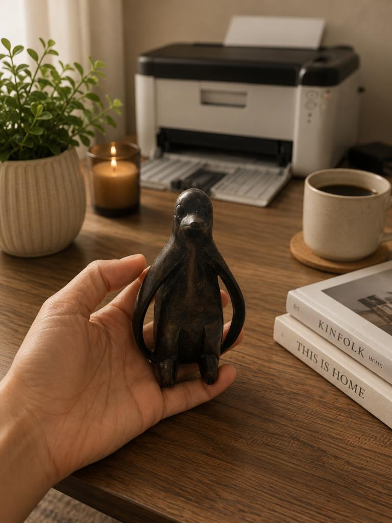 Penguen Biblo Dekoratif Obje – Minimal Modern Kitaplık Rafı ve Komidin Üstü Dekoru –Reçine Küçük Boy Siyah Dekor Aksesuar 11 cm