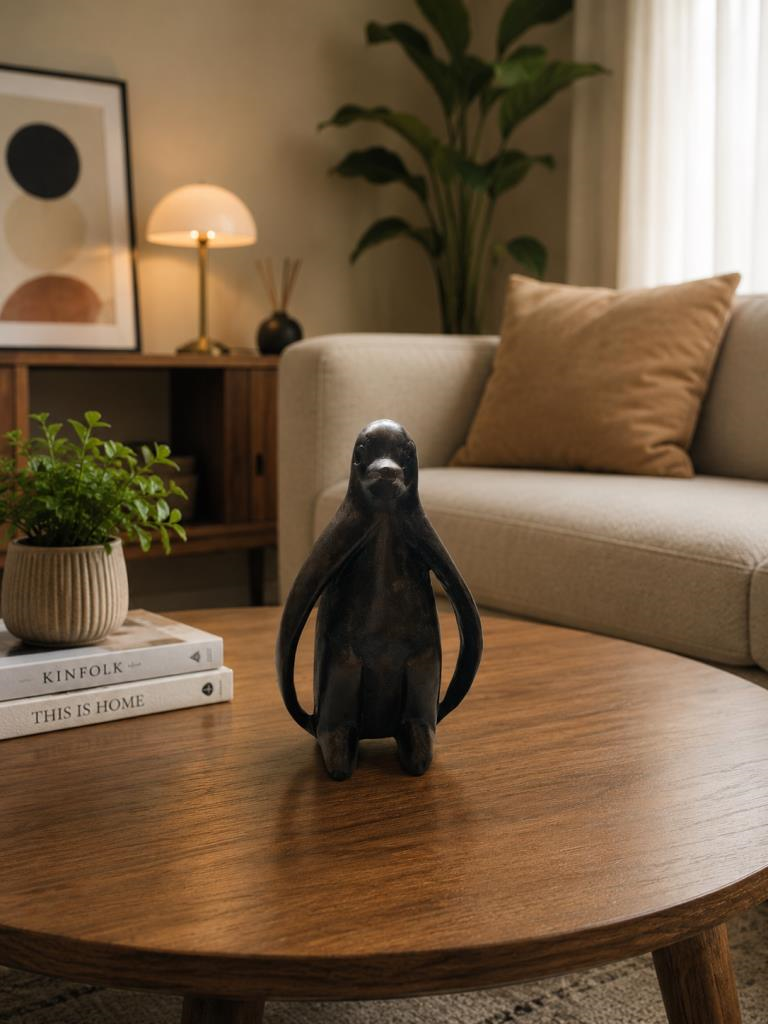 Penguen Biblo Dekoratif Obje – Minimal Modern Kitaplık Rafı ve Komidin Üstü Dekoru –Reçine Küçük Boy Siyah Dekor Aksesuar 11 cm