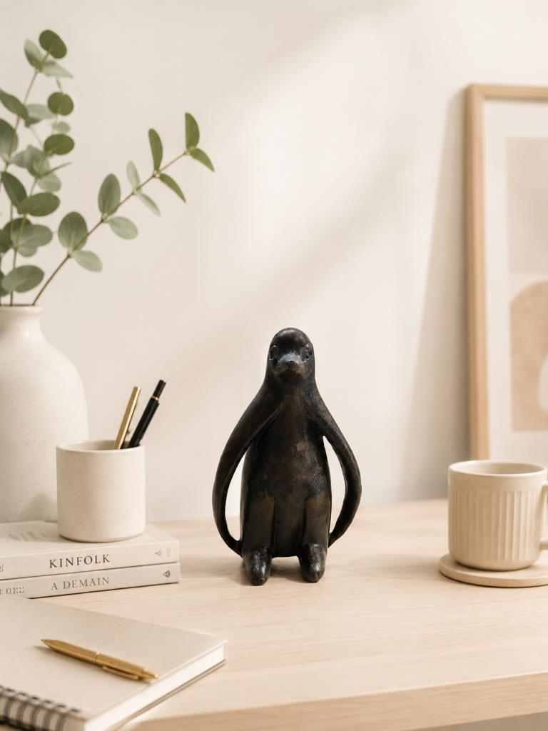 Penguen Biblo Dekoratif Obje – Minimal Modern Kitaplık Rafı ve Komidin Üstü Dekoru –Reçine Küçük Boy Siyah Dekor Aksesuar 11 cm
