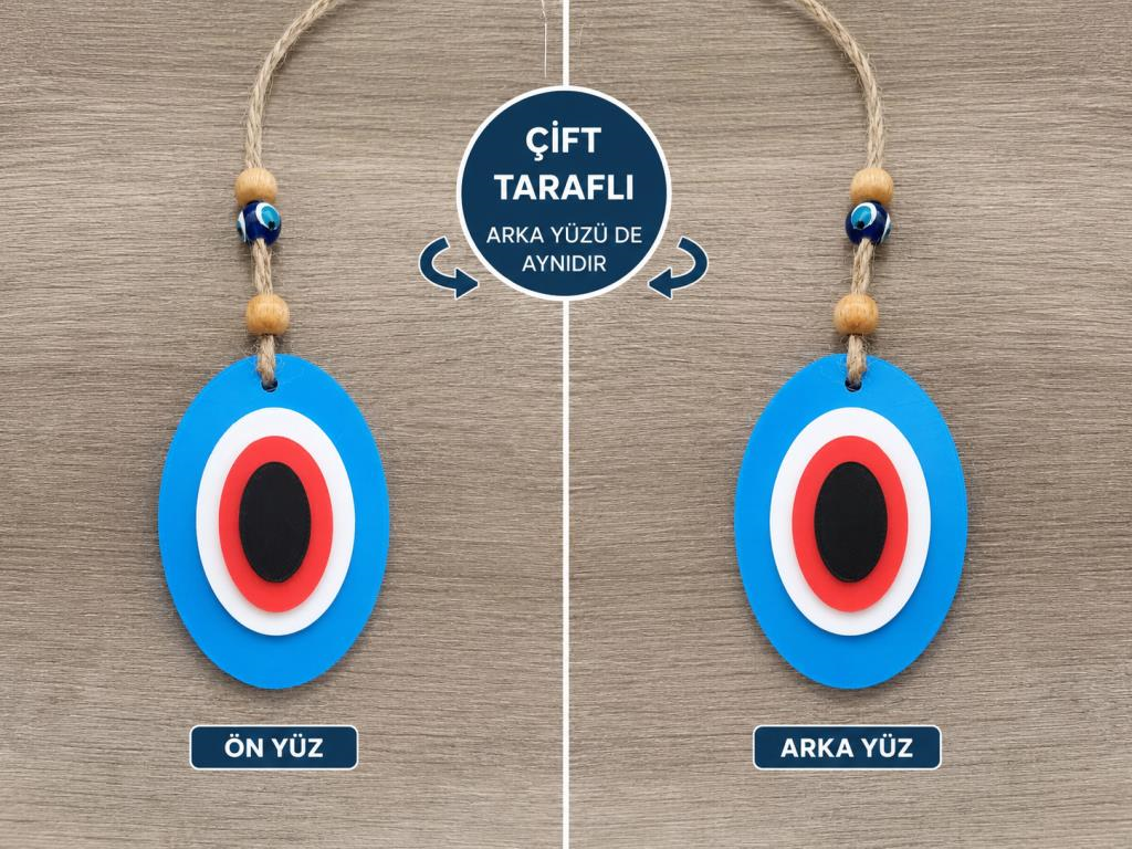 Plastik Çift Taraflı Nazar Boncuğu Duvar Süsü | Kapı Süsü | Araç Dikiz Aynası Süsü | Ev ve Ofis Dekoru