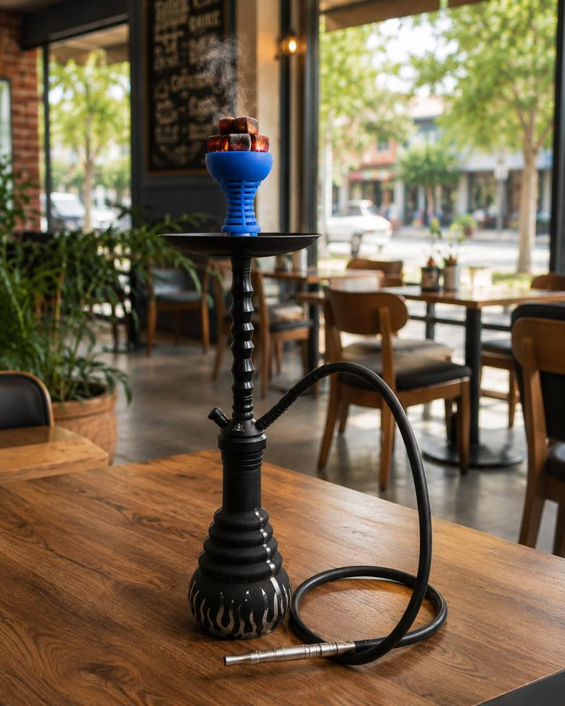 Premium Siyah Nargile Takımı 75 CM Cam Şişeli Lüleli Modern Tasarım Balkon & Kafe Ko