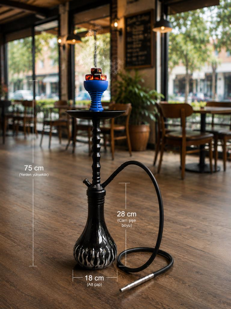 Premium Siyah Nargile Takımı 75 CM Cam Şişeli Lüleli Modern Tasarım Balkon & Kafe Ko