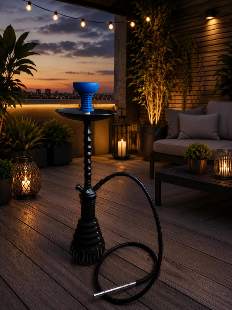 Premium Siyah Nargile Takımı 75 CM Cam Şişeli Lüleli Modern Tasarım Balkon & Kafe Ko