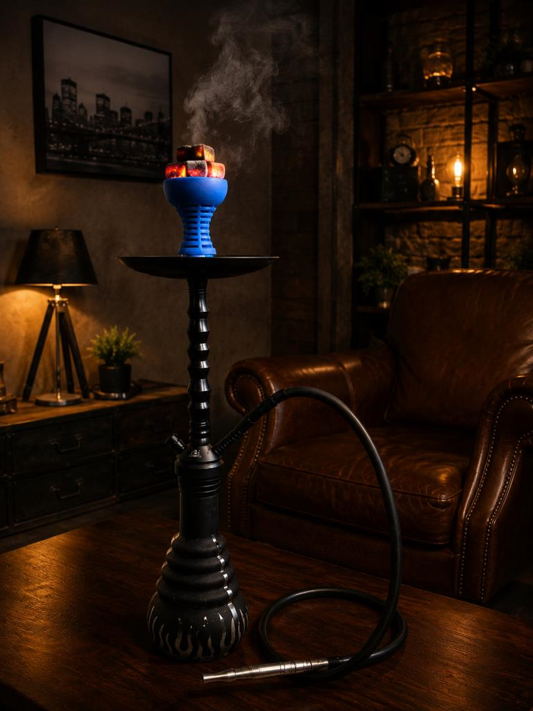 Premium Siyah Nargile Takımı 75 CM Cam Şişeli Lüleli Modern Tasarım Balkon & Kafe Ko