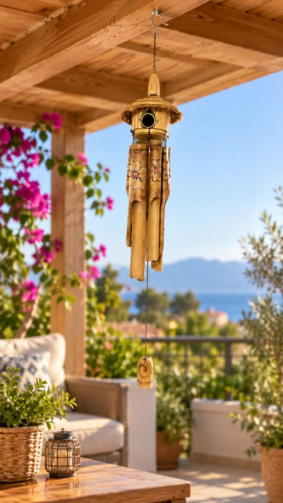 Rüzgar Çanı Bambu Kuş Yuvası Görünümlü Dekoratif Balkon Bahçe Süsü 