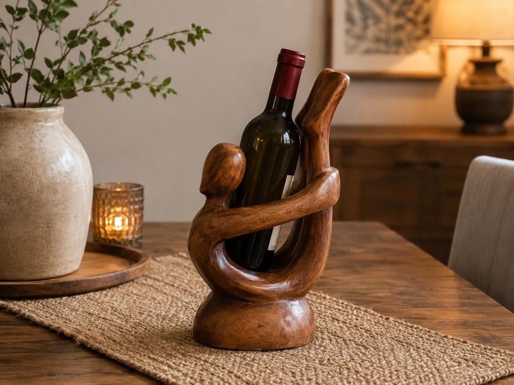 Şaraplık Ahşap Dekoratif Şişe Standı El Yapımı İnsan Figürlü 31,5 x 20 cm