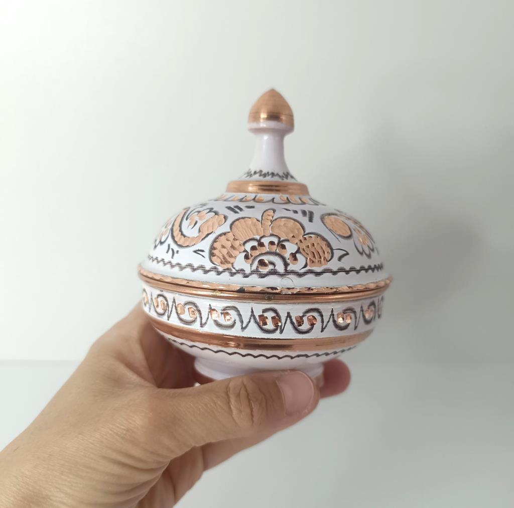 Şekerlik Bakır Sunumluk Lokumluk Osmanlı Motifli Dekoratif Obje