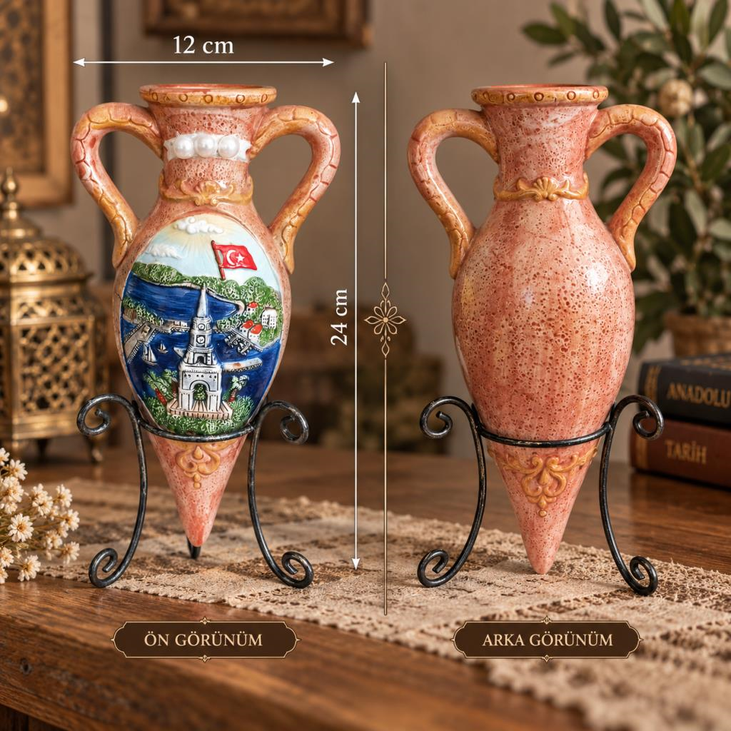 Seramik Vazo İncili Dekoratif Amfora Ayaklı Otantik Vazo 