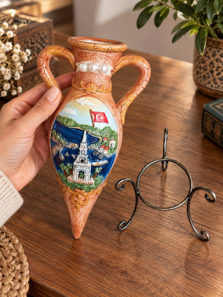Seramik Vazo İncili Dekoratif Amfora Ayaklı Otantik Vazo 