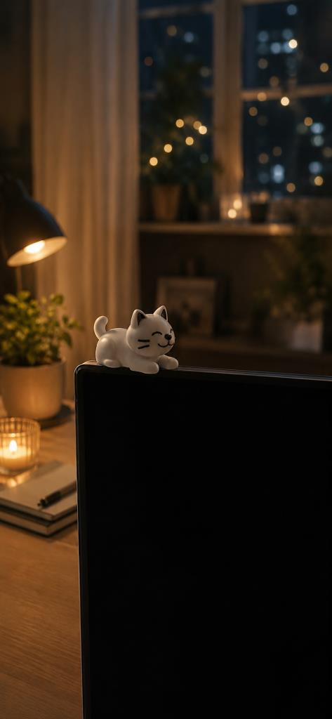 Sevimli Kedi Araba Süsü | Monitör Üstü Süsü | TV Üstü Dekor | Çift Taraflı Bant Hediyeli