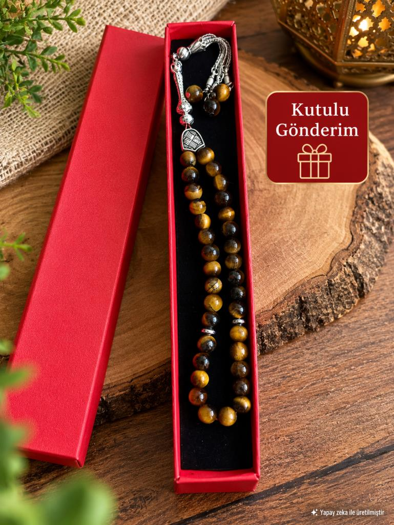 Tesbih Kaplangözü 08 mm 33’lü Premium Kalite Gerçek Doğal Taş Özel Tasarım Kutulu Tesbih