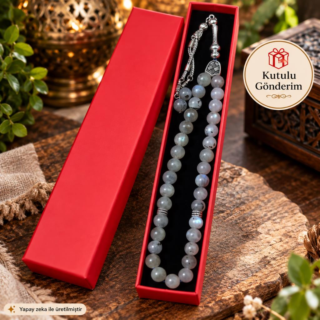 Tesbih Labradorit 10mm 33’lü Premium Kalite Gerçek Doğal Taş Özel Tasarım Kutulu Tesbih