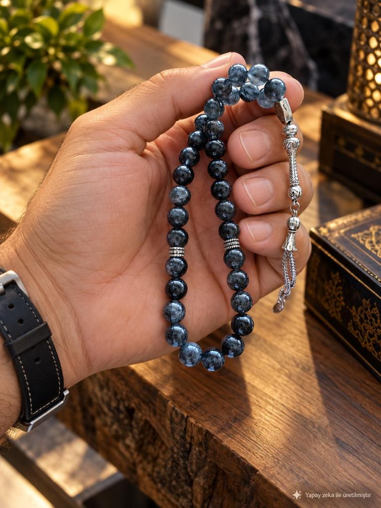 Tesbih Siyah Lepidolit 10 mm 33’lü Premium Kalite Gerçek Doğal Taş Özel Tasarım Kutulu Tesbih