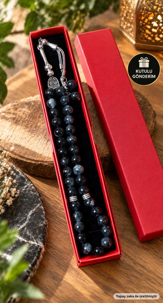 Tesbih Siyah Lepidolit 10 mm 33’lü Premium Kalite Gerçek Doğal Taş Özel Tasarım Kutulu Tesbih