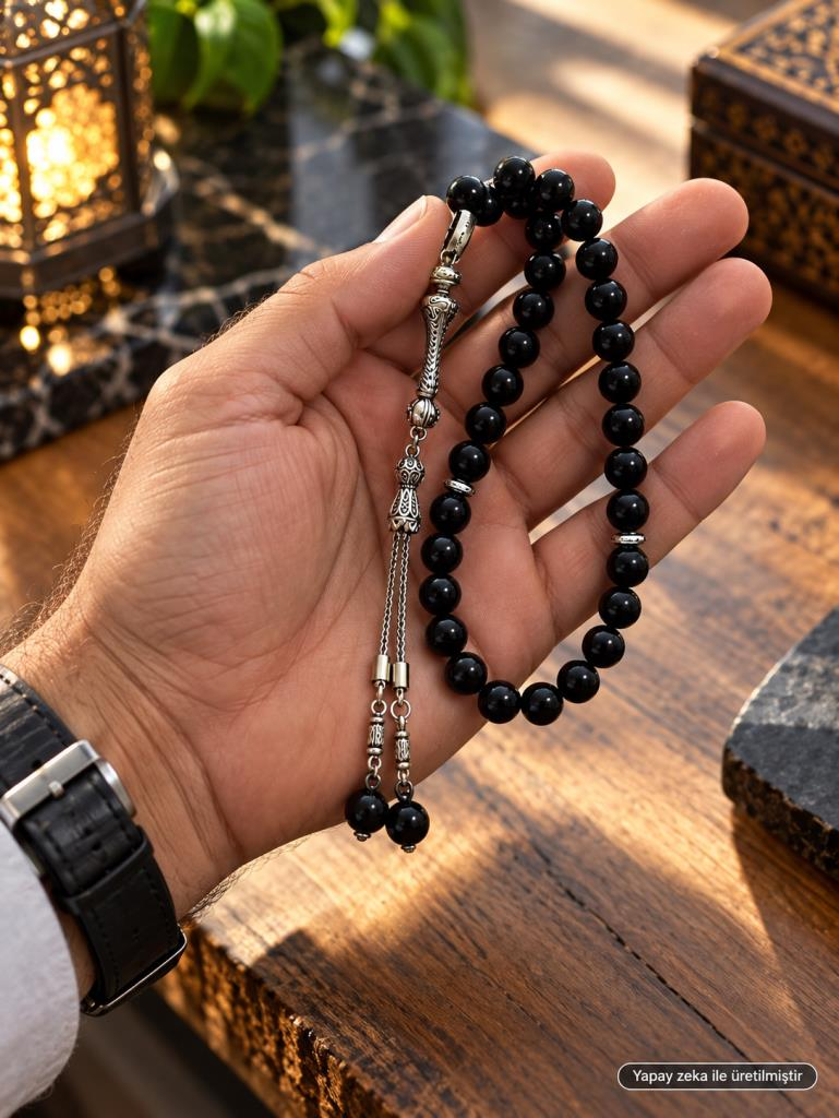 Tesbih Siyah Turmalin 08 mm 33’lü Premium Kalite Gerçek Doğal Taş Özel Tasarım Kutulu Tesbih