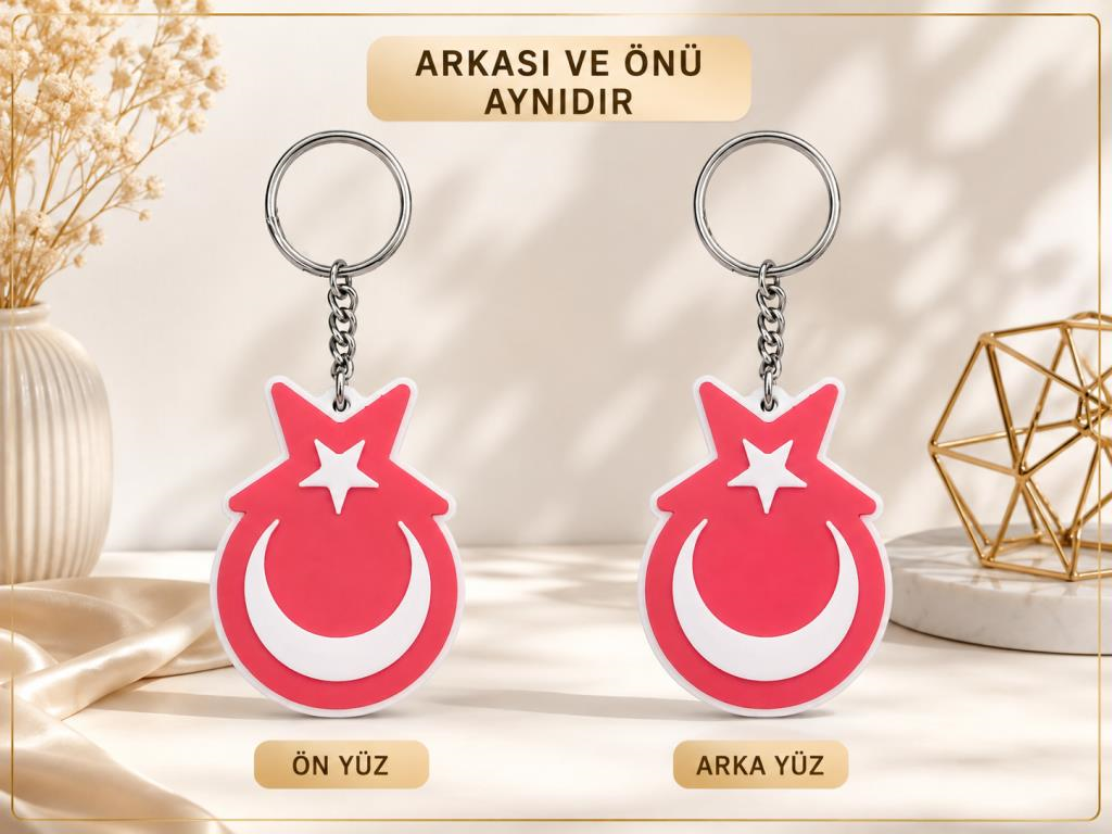 Türk Bayrağı Ay Yıldızlı Çift Taraflı Anahtarlık Çanta Süsü 9,5 cm 