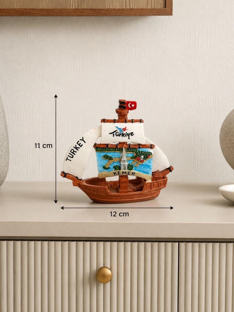 Yelkenli Gemi Biblosu Türkiye Hediyelik Dekoratif Masa Üstü Süsü Turistik Hatıra 11x12 Cm 