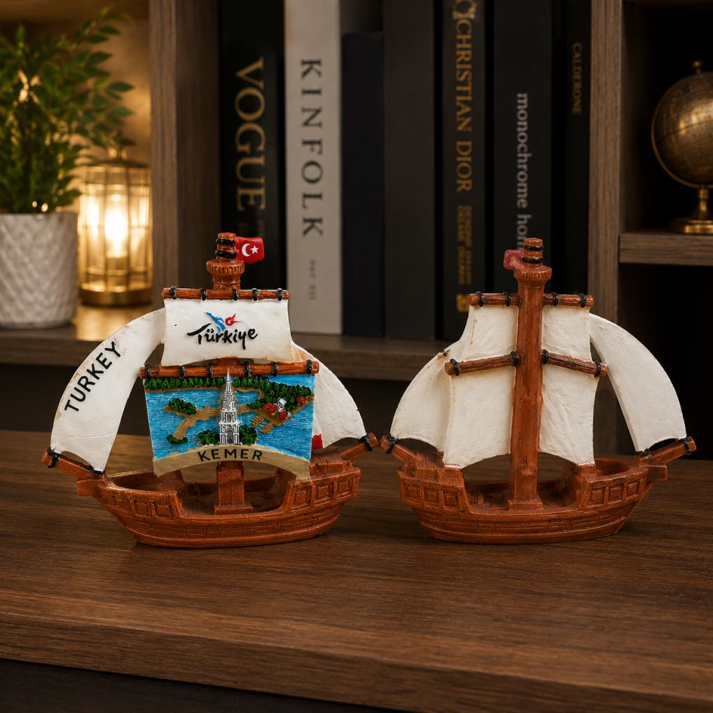 Yelkenli Gemi Biblosu Türkiye Hediyelik Dekoratif Masa Üstü Süsü Turistik Hatıra 11x12 Cm 