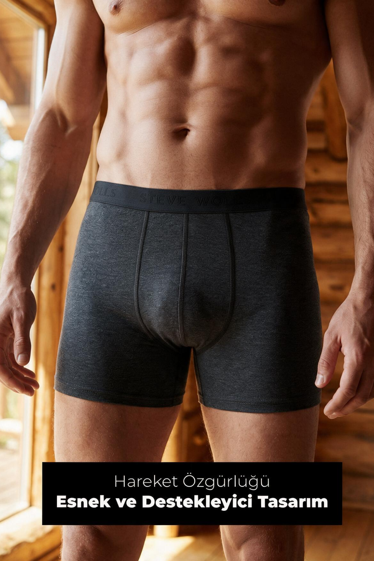 Erkek Antrasit 5’Li Uzun Paça Bambu Boxer - 25203
