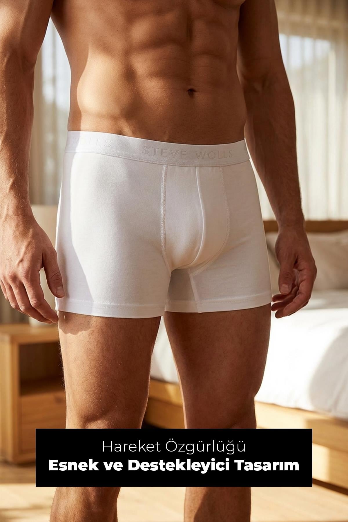 Erkek Beyaz 3’Lü Likralı Boxer - 24101