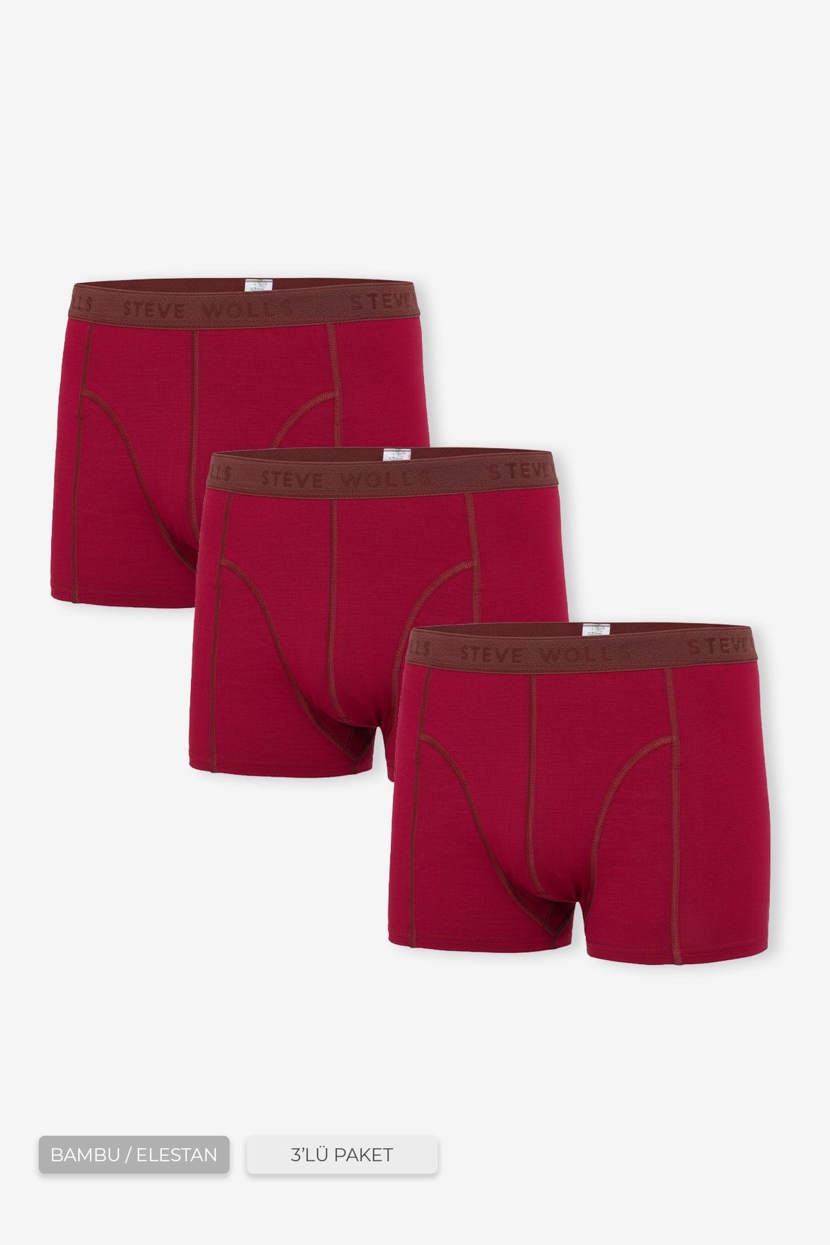 Erkek Bordo 3’Lü Klasik Bambu Boxer - 25101
